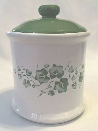 Vtg Corelle Callaway Ivy Sugar Canister W/lid Jay Import White/green 7 1/2” Tall