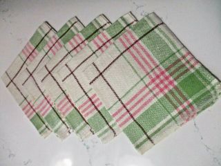 Vintage Retro Cloth Napkins Set Of 5 Pink And Green Crisp Linen Mcm Tableware