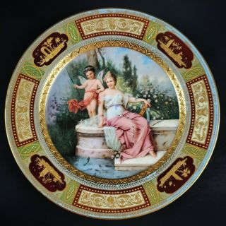 Antique Royal Vienna Hand Painted Porcelain Plate " Cupid As A Fisherman "