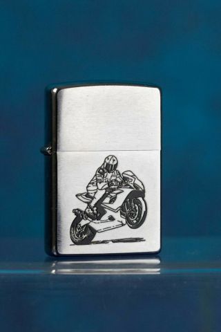 Vintage Brushed Steel Motorcycle Zippo Lighter 2013