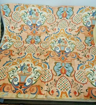 Vintage Fabric Remnant Craft Retro Mod Floral Cotton 60s - 70s Green Boho 3