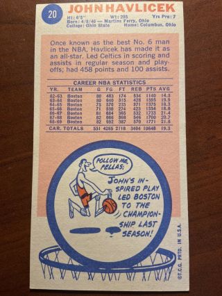 1969 Topps Basketball 20 John Havlicek Celtics RC Rookie psa 6,  ? 2