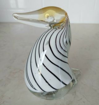 Vintage Murano Art Glass Black White Striped Bird Pelican Puffin Duck