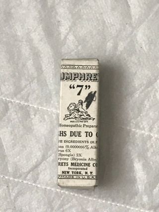 Vintage Humphreys Medicine 7 Simple Cough Due To Colds