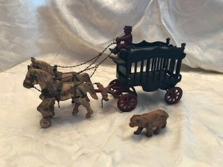 Vintage Cast Iron Overland Circus Wagon With Polar Bear And Driver