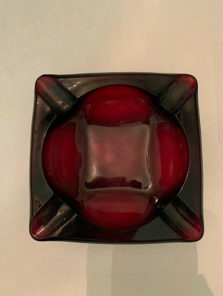 Vintage Anchor Hocking Royal Ruby Red Glass Square Ashtray D