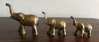 Lovely Set Of 3 Vintage Brass Elephants Trunk Up For Goodluck
