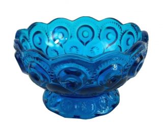 Vintage Blue Glass Footed Bowl Pedestal Compote Candy Dish