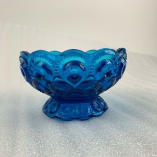 Vintage Blue Glass Footed Bowl Pedestal Compote Candy Dish 2