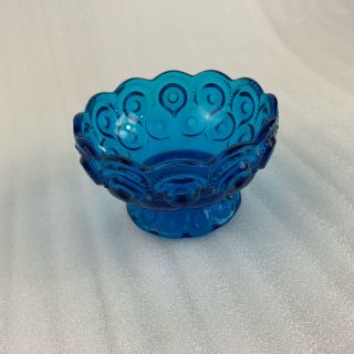 Vintage Blue Glass Footed Bowl Pedestal Compote Candy Dish 3