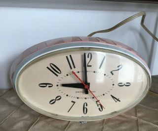 Vintage Mcm General Electric Kitchen Wall Clock White Pink Model 2h115 1950s