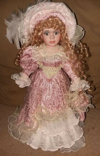 Vintage Duck House Heirloom Porcelain Doll Victorian Lady In Pink 18 " Dolls