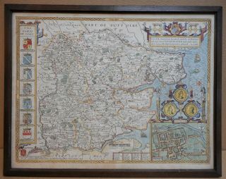 Essex County & Colchester 17th Century Copperplate Map,  John Speed 1676