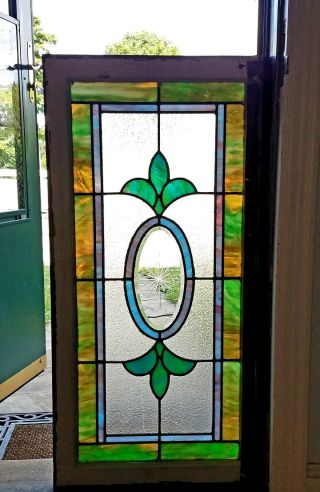 Antique Stained Glass Window,  Beveled Etched Centerpiece,  Pa Coal Town 1920s