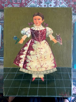 Antique Vintage Agapito Labios Oil Painting Mexican Mexico Portrait Girl Child