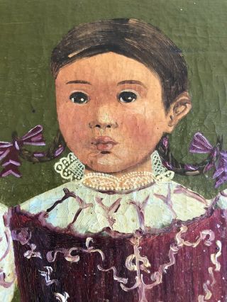 Antique vintage Agapito Labios Oil Painting Mexican Mexico Portrait Girl Child 3