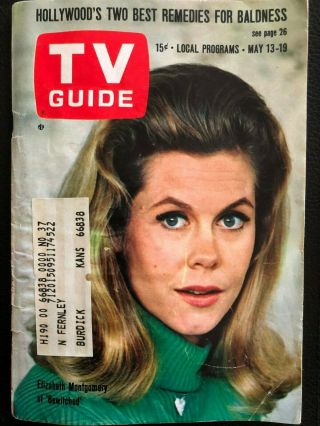 1967 Vintage Tv Guide " Bewitched " Elizabeth Montgomery Kansas Edition