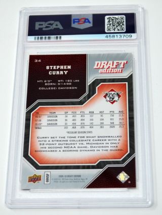 STEPHEN CURRY 2009 - 10 UPPER DECK UD DRAFT EDITION ROOKIE PSA 9 34 QTY AVL 2