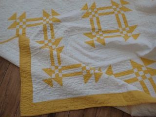 Antique Mustard Yellow & White Young Mans Fancy QUILT 80x62 2