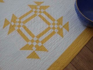 Antique Mustard Yellow & White Young Mans Fancy QUILT 80x62 3
