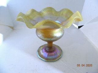 Antique L.  C.  Tiffany Faville Gold Iridescent Footed Dish Signed ( (ca.  1909))