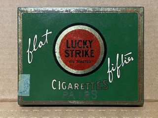 Vintage Lucky Strike Empty Cigarettes Tin Flat Fifties 5 3/4 " X 4 1/2 " Ex Shape