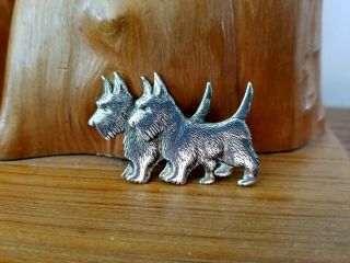 Vintage BEAU STERLING Silver Double Scottie Dog Terrier Brooch Pin 2