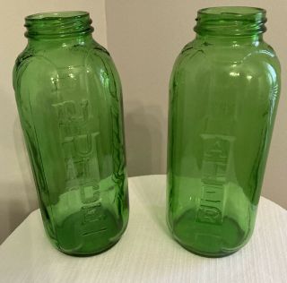 2 Vintage Green Glass Water Or Juice Bottle/jar/no Lid/1 Liter