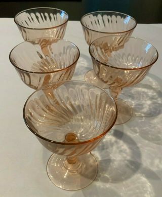 5 Vintage Rose Pink Depression Glass Footed Ice Cream Dishes 5 " High