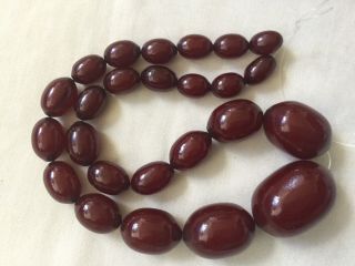 Antique Faturan Cherry Amber Bakelite Large Oval Loose Beads Necklace.  74 Grams.