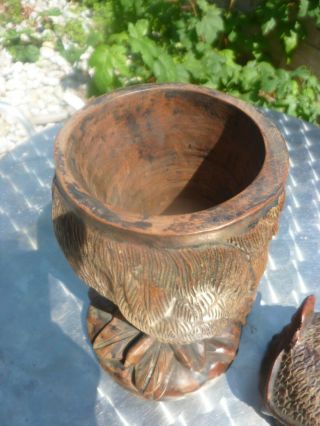 Antique carved wood Black Forest tobacco jar in the form of an owl 2