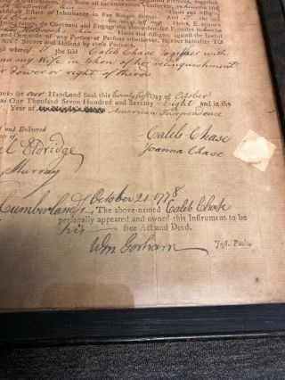 Antique Colonial England Land Deed 1778 Chase Family Massachusetts Bay 2