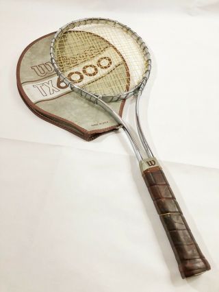 Vintage Wilson Tx6000 Tennis Racket With Case Light 4 3/8 Made In Usa Silver