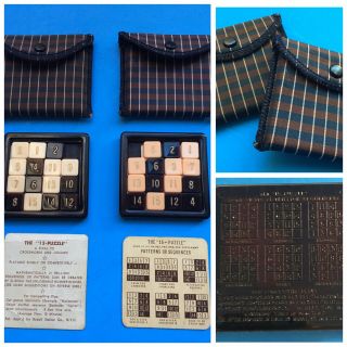 2 Vintage Rudolf Steiner “15 Puzzle Game " Instructions,  Orig Case Complete Pair