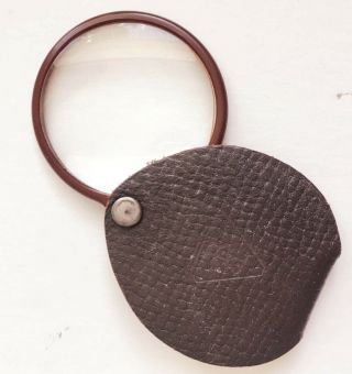 Vintage Bausch & Lomb B&l Folding Pocket Magnifying Glass W/ Leather Case