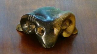 Antique Chinese Old Hongshan Jade Hand Carved Ram Head Statue As A Paperweight
