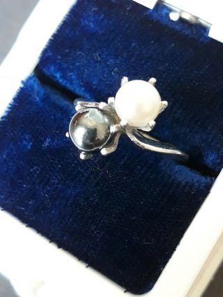 Vintage 10k White Gold Double Stone Pearl Ring Size 6 1/4 6.  25 3.  7 Grams