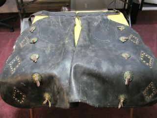 Antique Heavy Leather Western Chaps.  Rare Very Old
