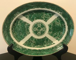 Rare Large Chinese Export Green Fitzhugh Porcelain Platter 18th Century