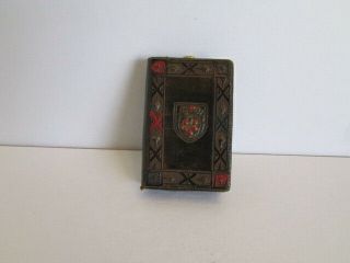 Vintage Leather Playing Card Deck Holder Zippered Carrier Hand Painted