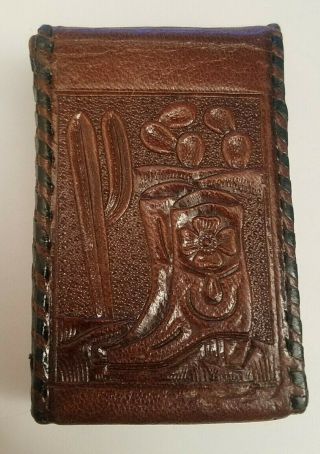Vintage Hand Tooled Leather Cigarette Pack Carrying Case Say Mexico Cowboy Boot