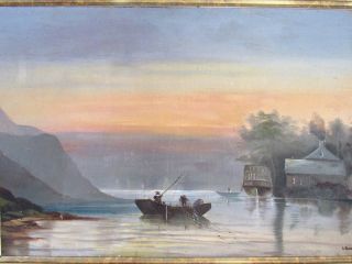ANTIQUE FINE LAKE GEORGE NY SCENE LANDSCAPE OIL PAINTING,  LARGE,  BY ROSENTHAL 2