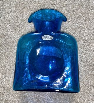 Vintage Blenko Glass Cobalt Blue Double Spout Water Pitcher With Label