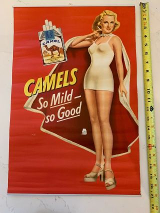 1940’s Vintage " Camels Cigarette " Advertising Poster - R.  J.  Reynolds 21 X14 Wwii