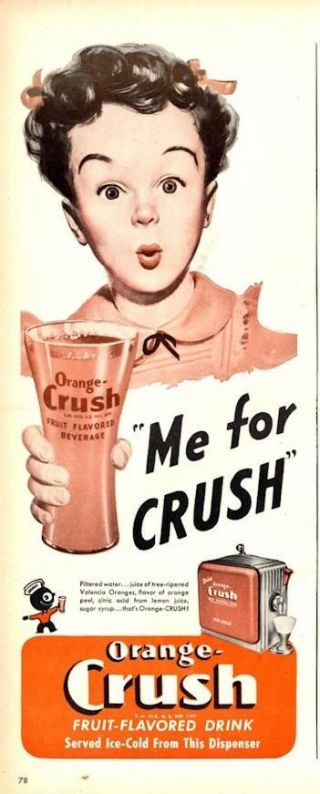 1947 Orange Crush Print Ad Little Girl With Drink Vintage Fountain