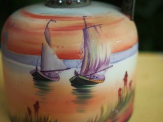 Antique Nippon Whiskey Jug - Hand Painted Moriage Porcelain - Boat & Ocean Scene 3