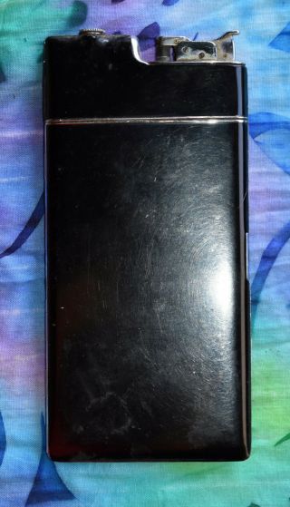 Vintage Evans Lighter And Cigarrette Case Combination - Black Metal 3x7 In.
