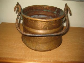 Vintage - Antique / Hammered Copper / 8” Pot - Cauldron / With Iron Handle