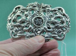 antique Chinese Export Silver Dragon Belt Buckle Outstanding Example 10 cm x 7.  5 3