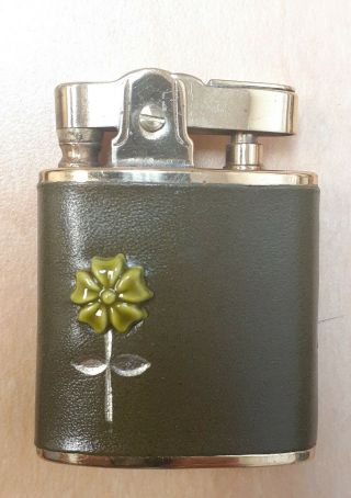 Vintage Buxton Gold Toned Leather Wrapped With Flower Cigarette Lighter